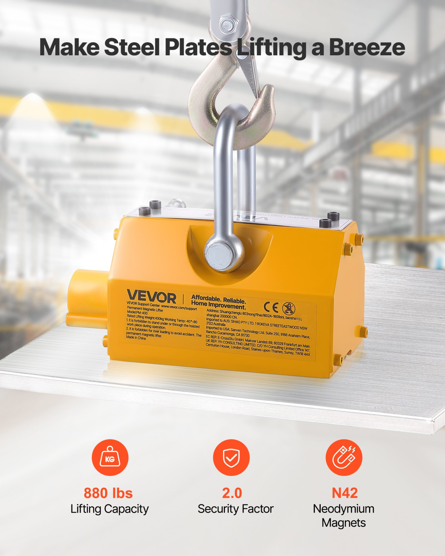 Elevador magnético permanente UXYCXP880L | VEVOR