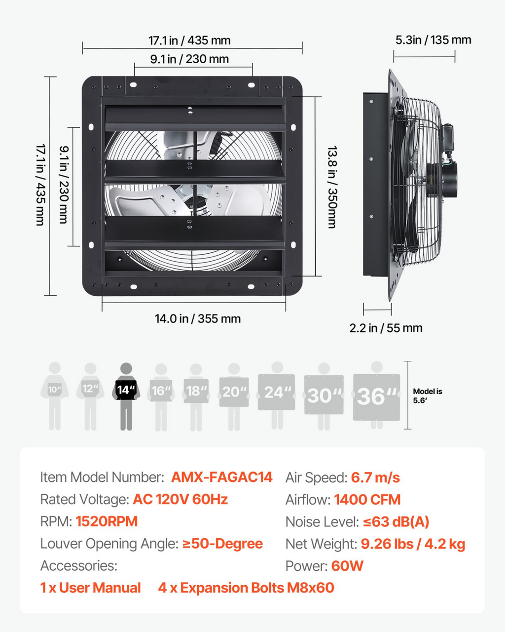 Ventilador extractor de techo de 14 pulgadas con persiana | VEVOR