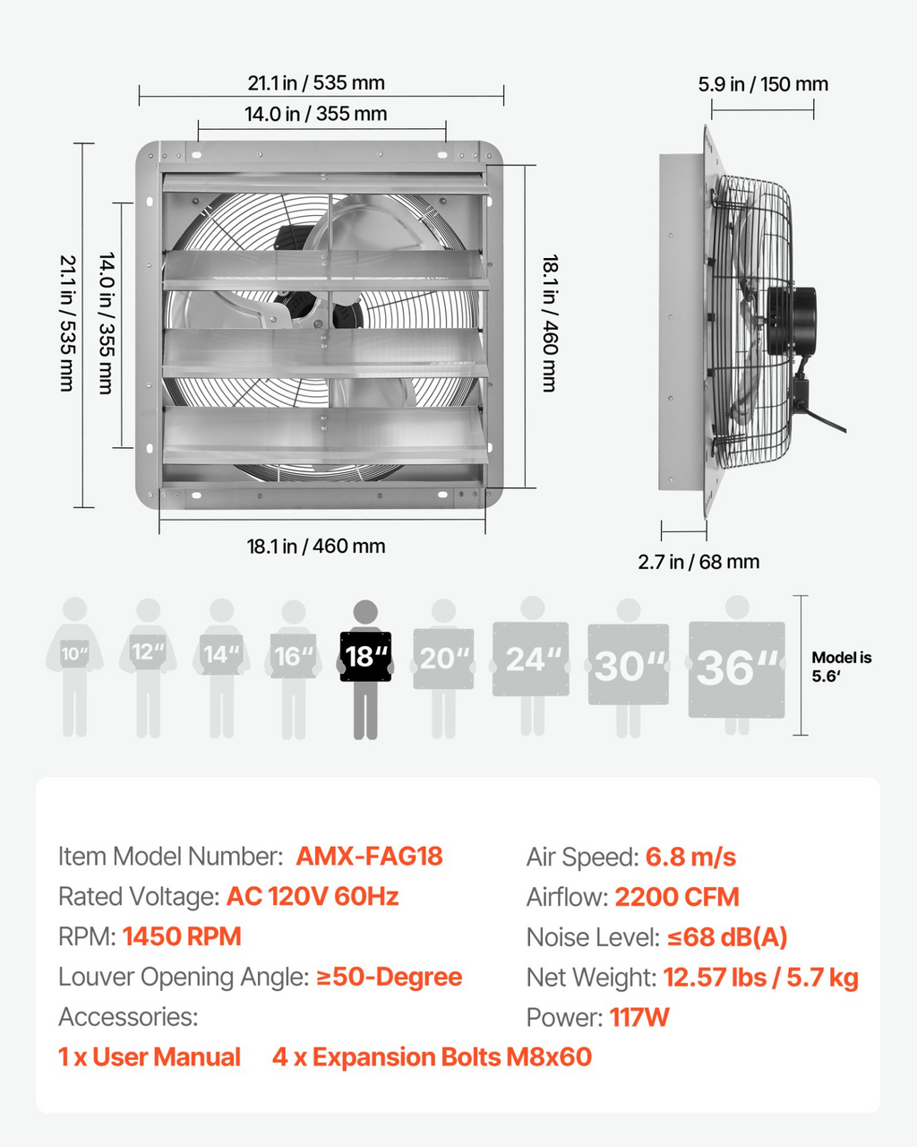 Ventilador extractor de persiana de 45 cm | VEVOR