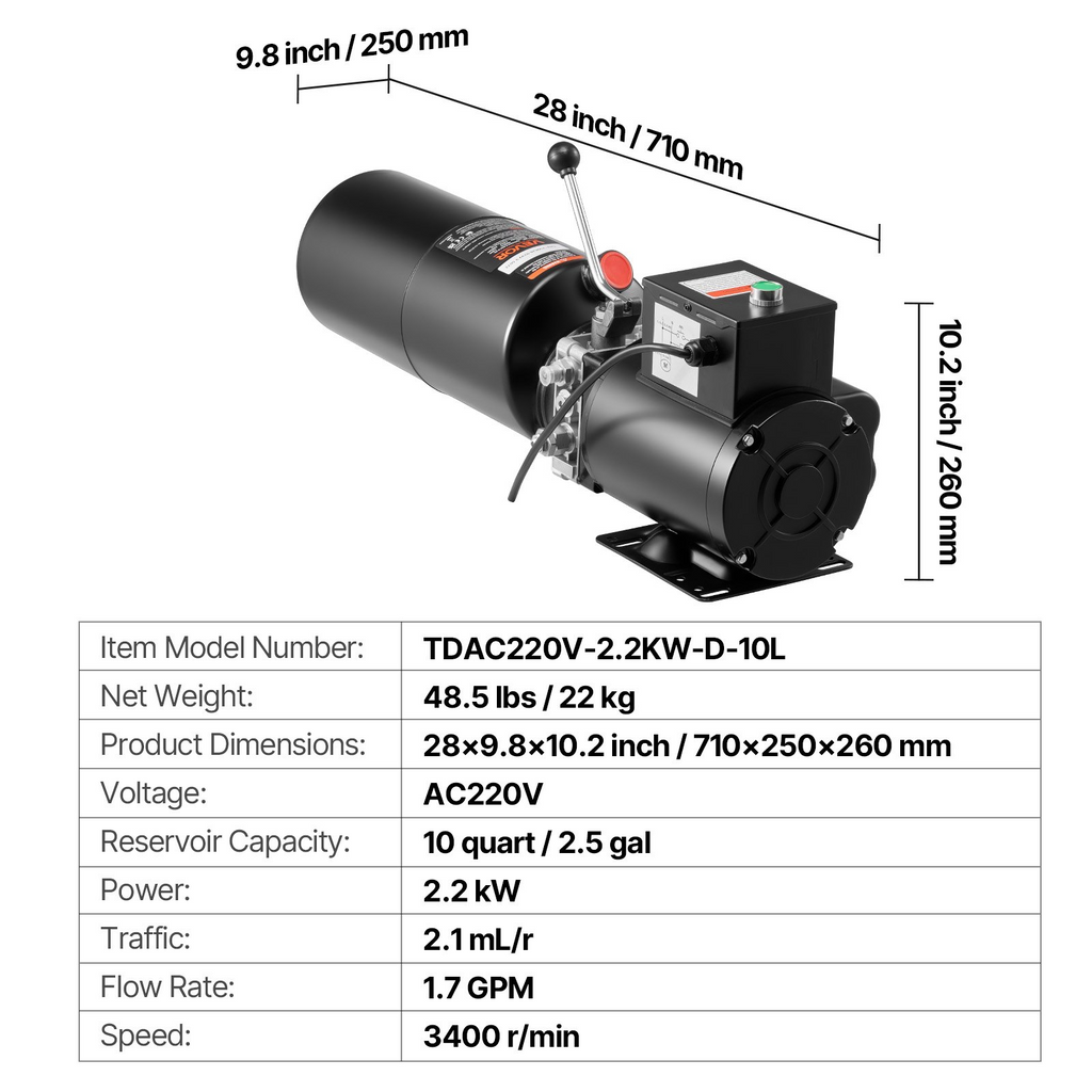 Bomba hidráulica, 220 V CA, 10 cuartos de galón | VEVOR