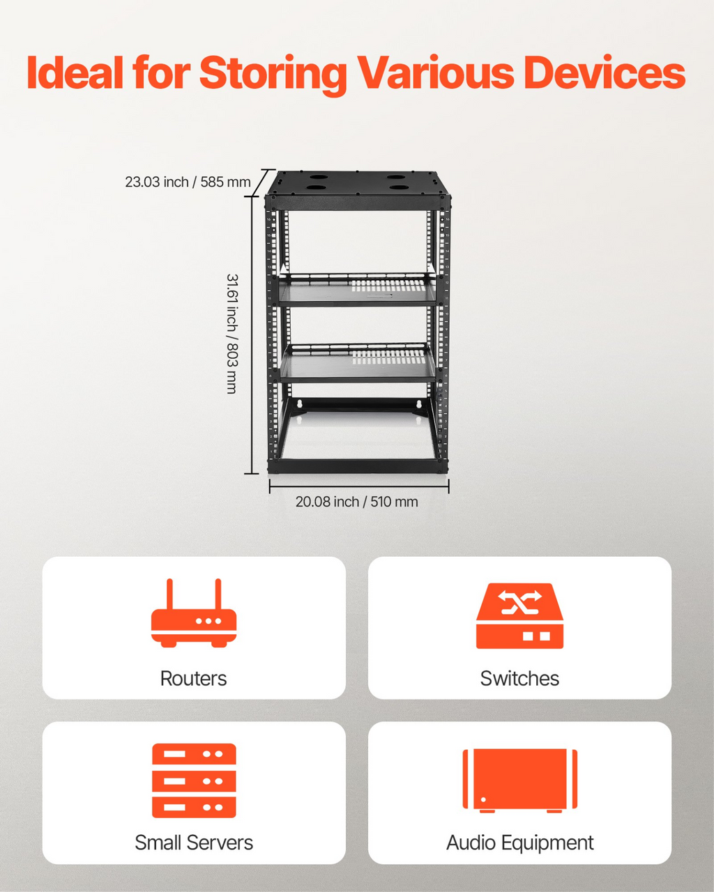 Rack de red de 16U con estructura abierta | VEVOR