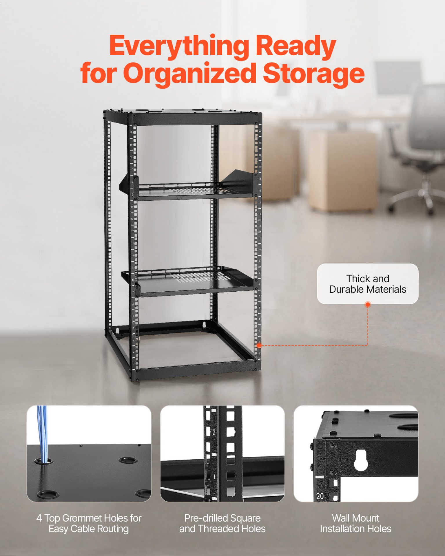 Rack de red de 20U con estructura abierta | VEVOR