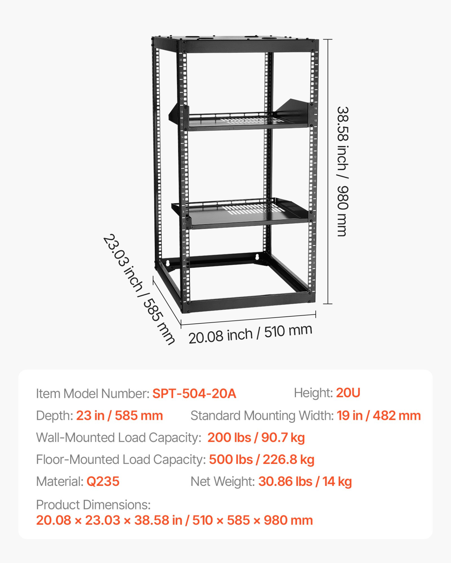 Rack de red de 20U con estructura abierta | VEVOR