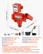 Bomba de transferencia de combustible de 110 V, 76 L | VEVOR