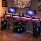Escritorio para juegos de 47" con luces LED y tomas | VEVOR