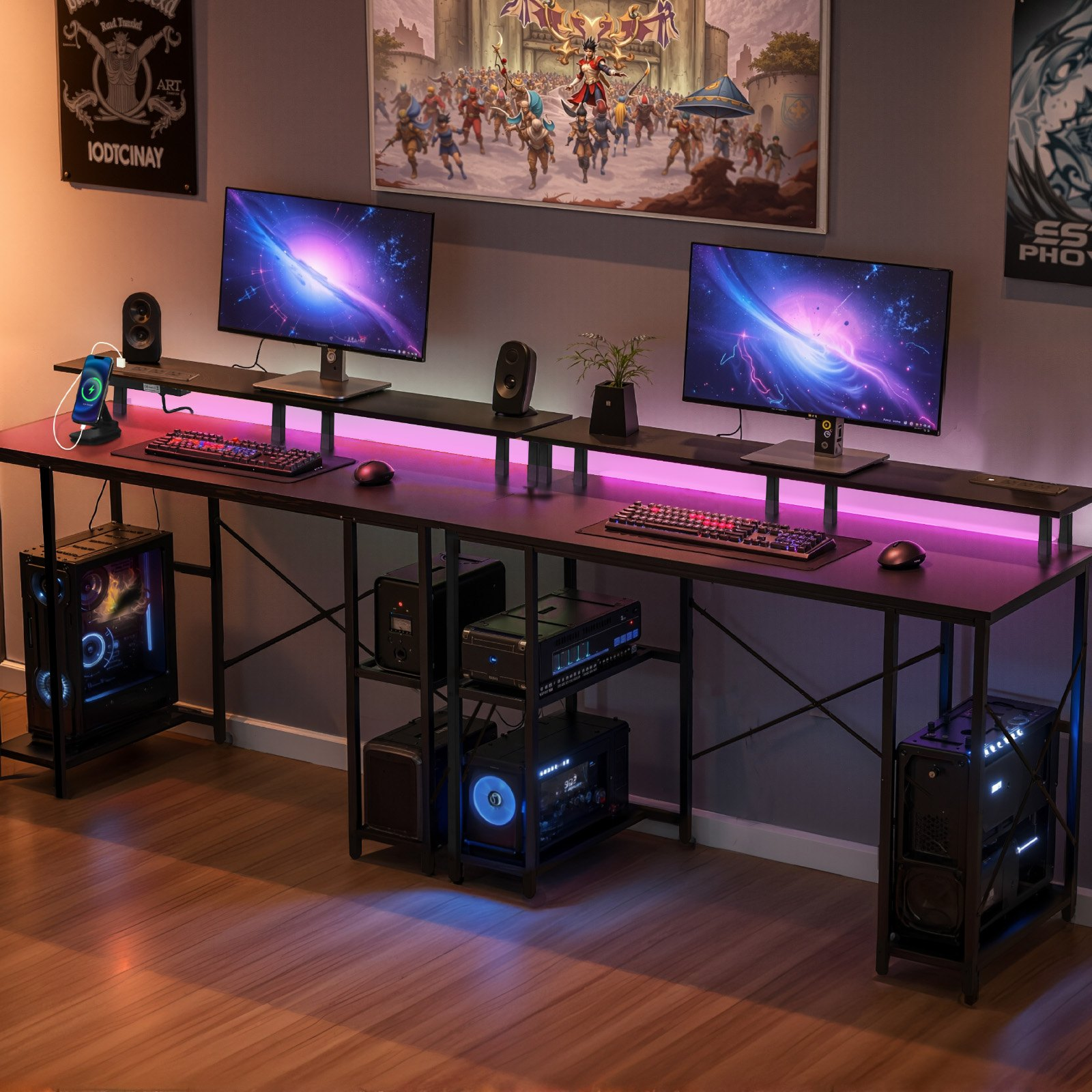 Escritorio para juegos de 47" con luces LED y tomas | VEVOR