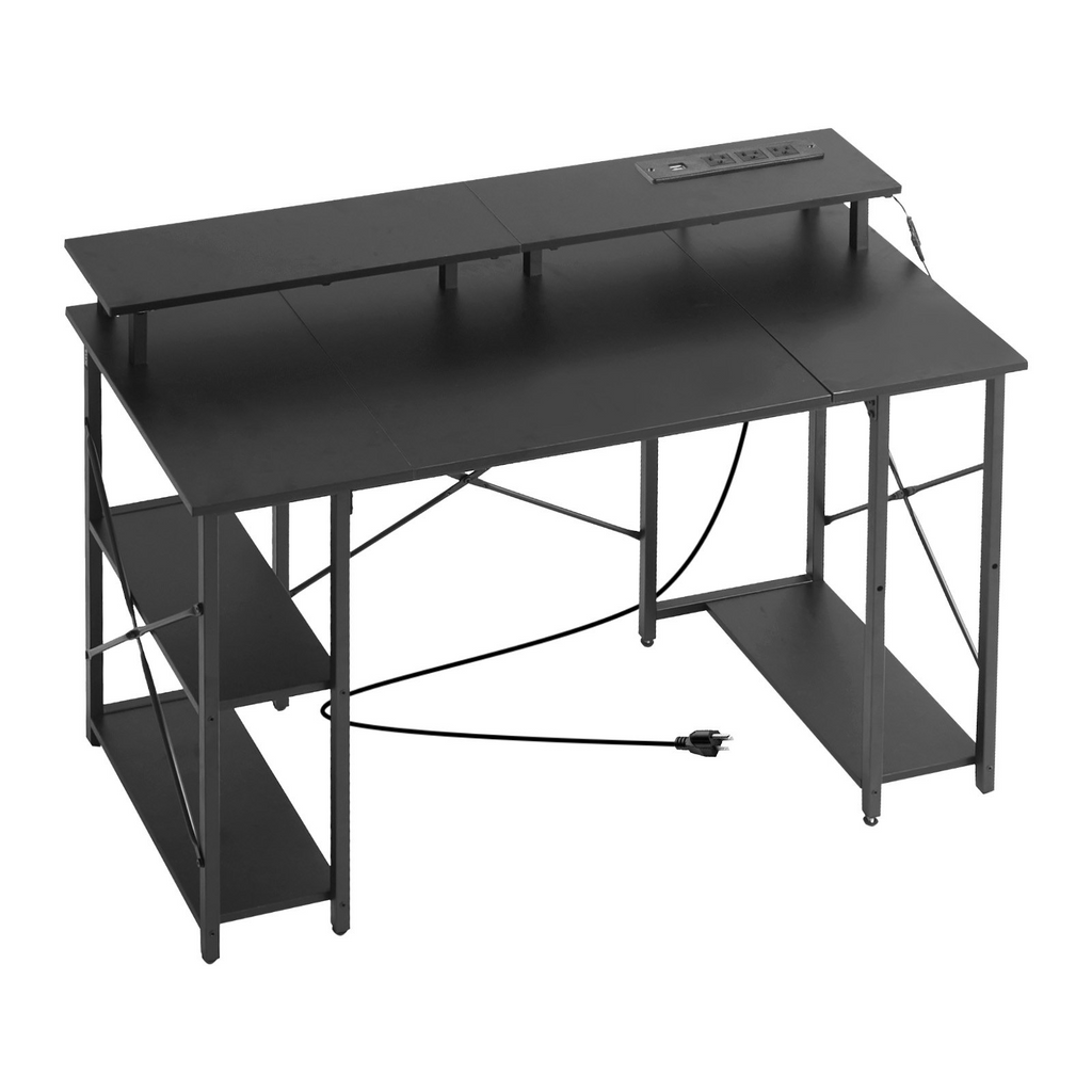 Escritorio para juegos de 47" con luces LED y tomas | VEVOR