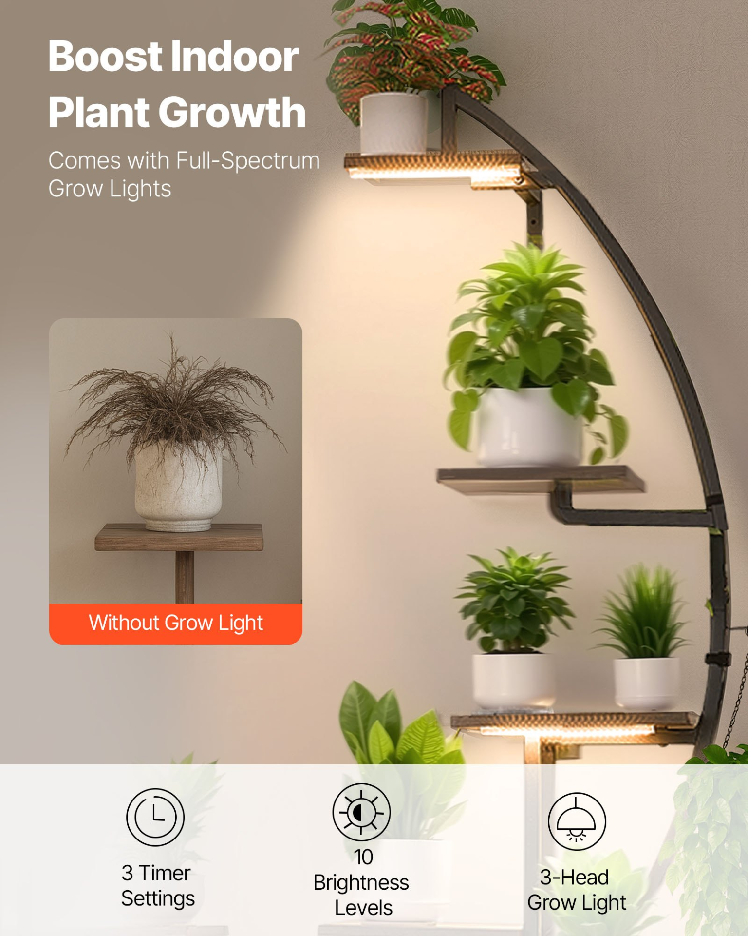 Soporte para plantas de interior con luces de cultivo | VEVOR