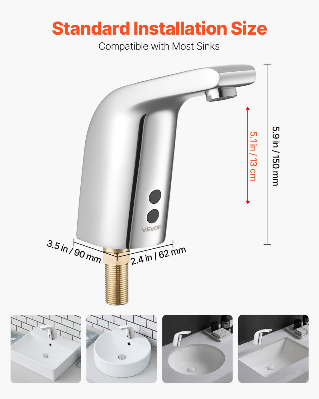 Grifo de lavabo sin contacto, 16 pulgadas | VEVOR